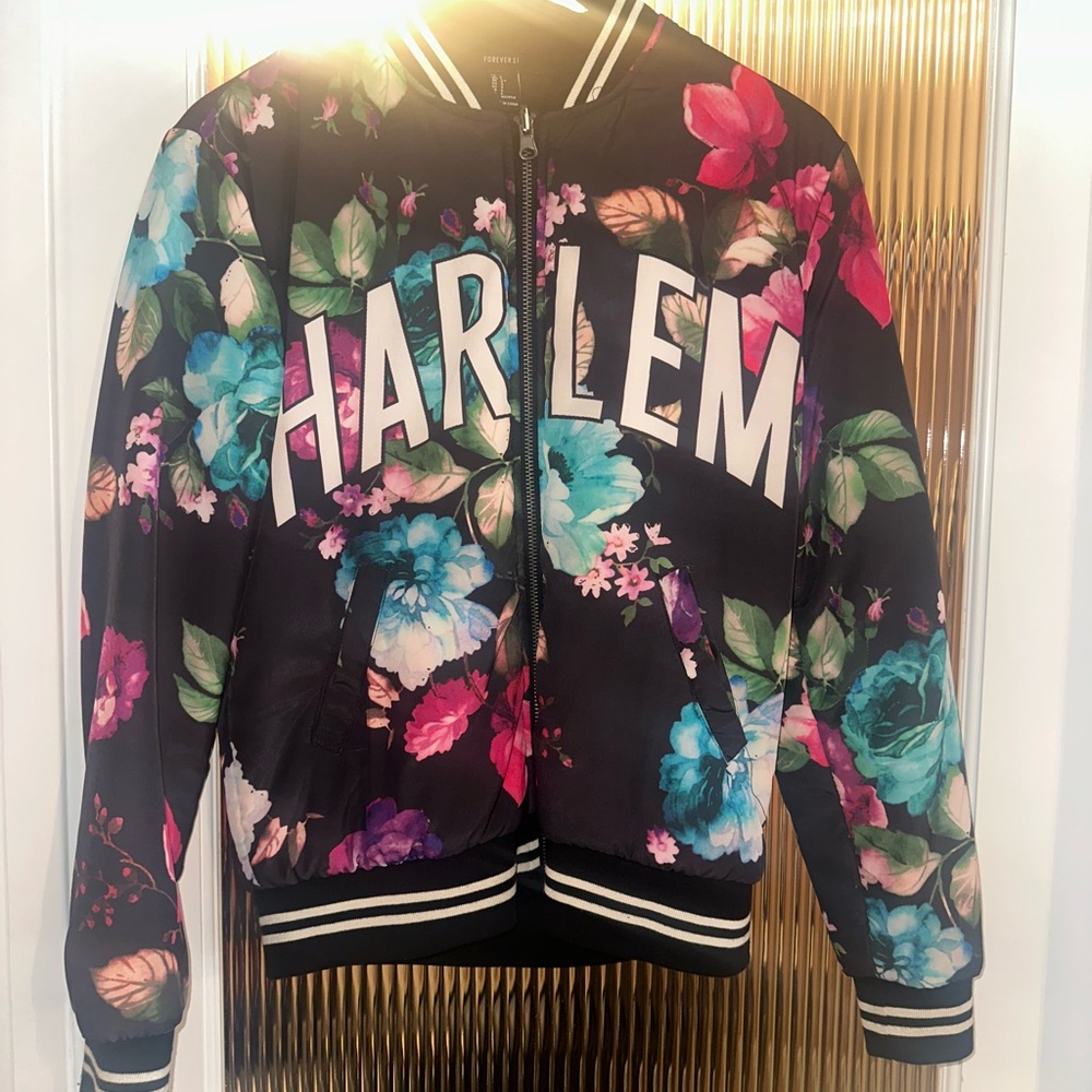 Forever 21 Floral Bomber Jacket - Black, Pink, Blue